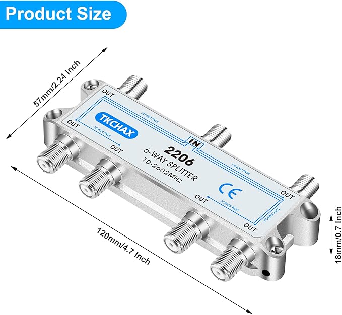Coaxial Cable Splitter,Support 10-2602MHz,RG6 RG59 Coax Compatible,Work with MoCA2.5 and MoCA3.0, CATV, Satellite TV, Antenna, HDTV and High Speed Internet (6 Way Coaxial Cable Splitter)