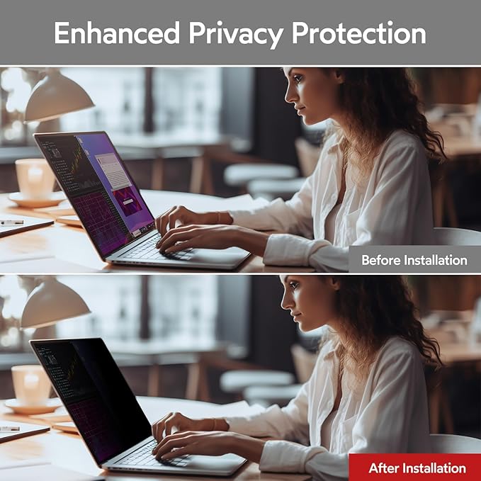 bersem 2 Pack 15.6 Laptop Privacy Screen for 16:9 Ratio Computer Monitor, Removable, Anti Glare, Blue Light Filter, Anti-Spy, Anti-Scratch, UV-Blocking