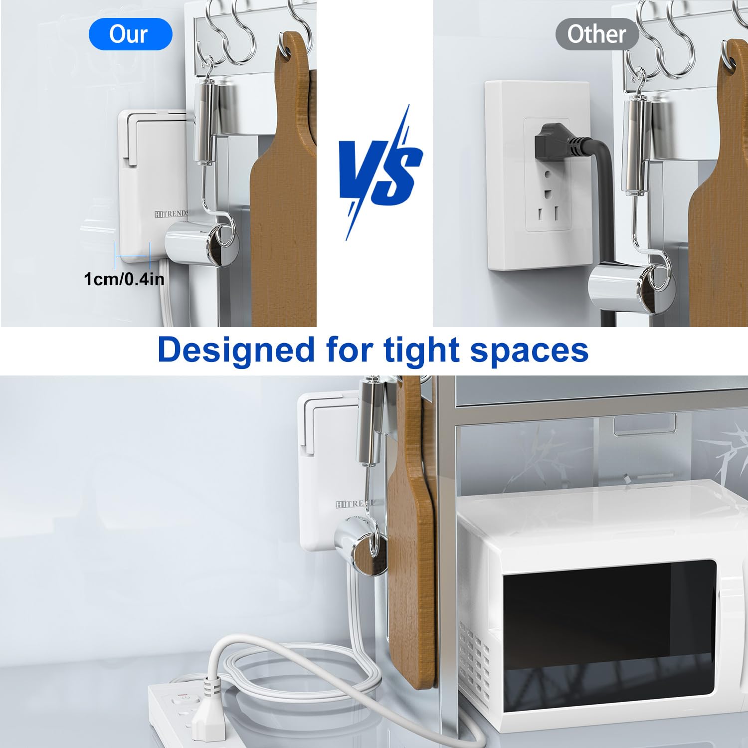 6FT Ultra-Thin Flat Plug Power Strip with 5 Outlets & 3 USB Ports | Child & Pet-Safe, 1625W, Wall-Mounted Cord Organizer, Universal Size Outlet & Plug Concealer with Cord Clips(UL Listed)