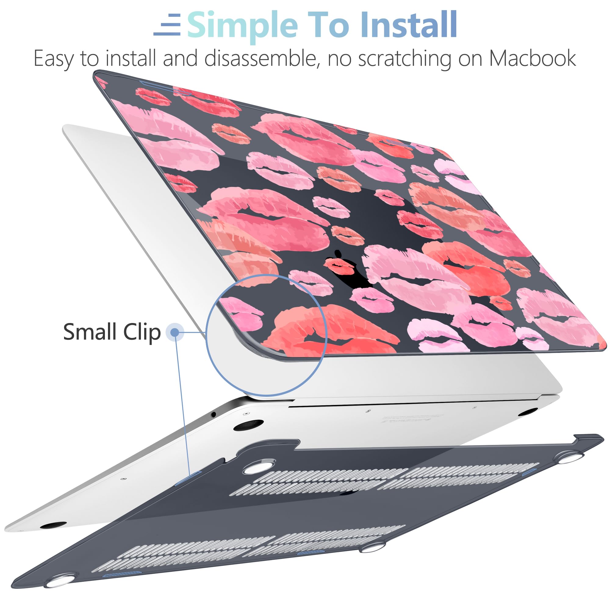 MEEgoodo for MacBook Air 13.3 inch Case 2021 2020 2019 2018 A2337 M1 A2179 A1932, Laptop Shell for MacBook Air M1 with Keyboard Webcam Cover & Trackpad Film & Type C Adapter,Red & Pink Lips