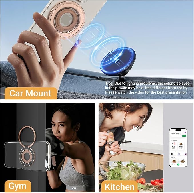 OPSO Magnetic Phone Ring Holder for MagSafe, 360° Rotatable Gym Finger Ring Grip Stand, [Dual-Sided Magnet] Magnetic Phone Grip Adjustable Kickstand for iPhone 16 15 14 13 12/Pro/Max, All Smartphone