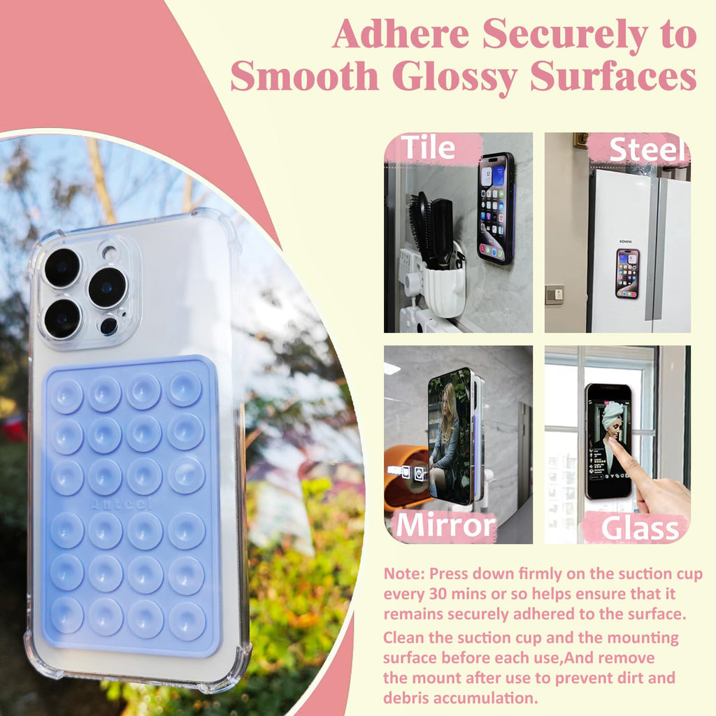 PKYAA Silicone Suction Phone Case Adhesive Mount, Upgraded Super Strong Grip, Durable, Easy to Use, Hands-Free Sticky Phone Holder for Selfies, Tiktok Videos, 2.56"x3.94" (Baby Blue)