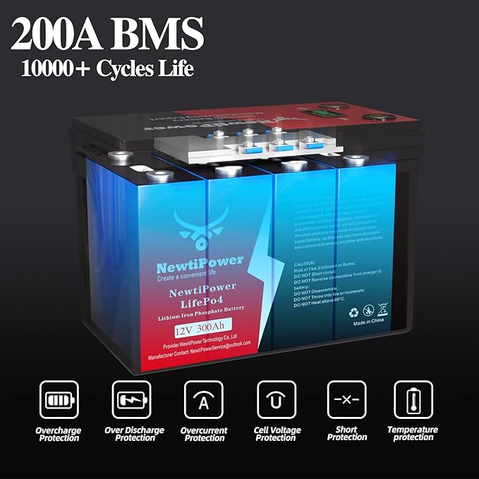 12V 300Ah Golf Cart Lithium LiFePO4 Battery with 200A BMS Grade A Cells Deep Cycle Rechargeable Battery,10000+ Cycles,Perfect for Golf Cart,Off Grid Applications (12.8V 300Ah)