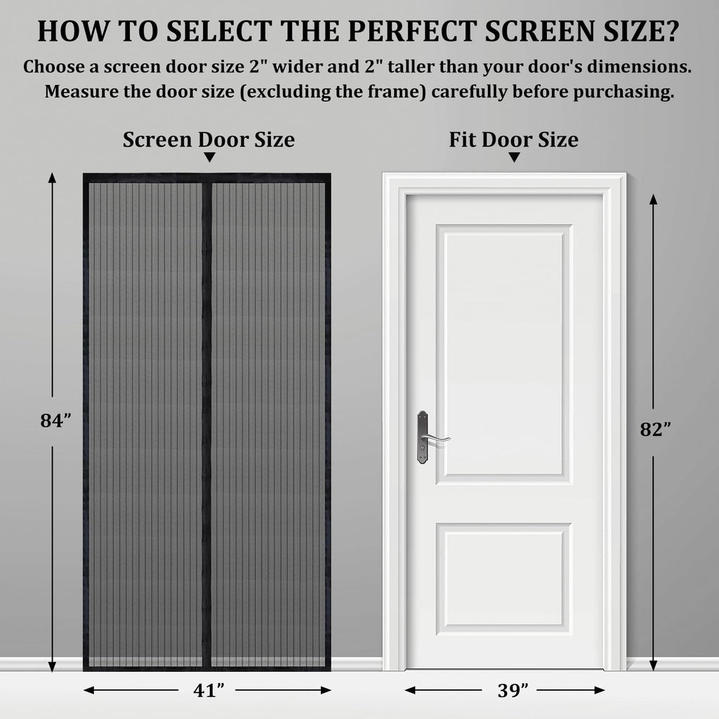 Magnetic Screen Door - Self Sealing, Heavy Duty, Hands Free Mesh Partition Keeps Bugs Out Let Breeze in- Pet and Kid Friendly - Keep Open Feature (Black, Fit Door Size 39 x 82 Inch)