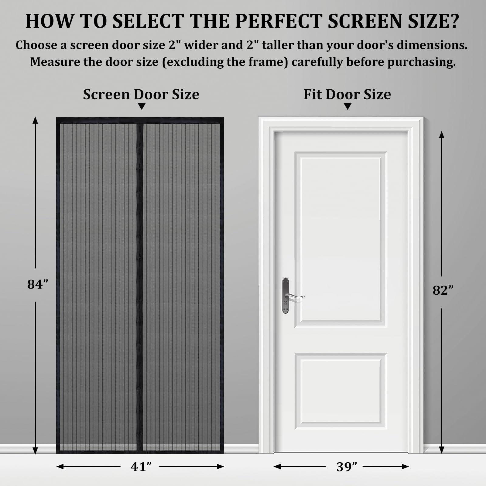 Magnetic Screen Door - Self Sealing, Heavy Duty, Hands Free Mesh Partition Keeps Bugs Out Let Breeze in- Pet and Kid Friendly - Keep Open Feature (Black, Fit Door Size 39 x 82 Inch)