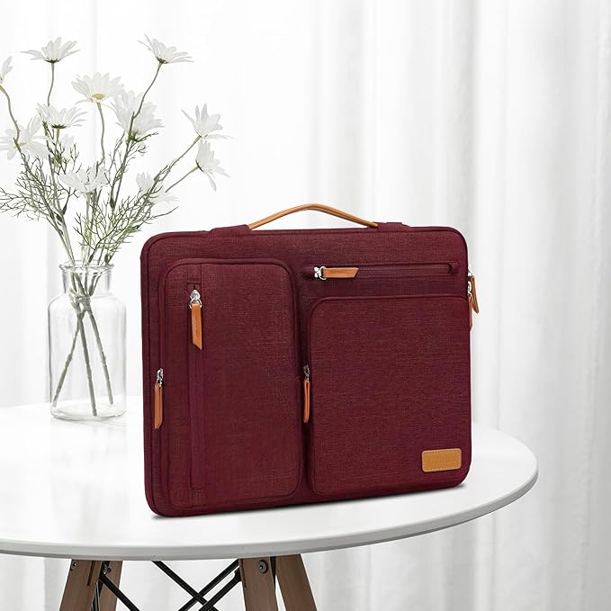 MOSISO 360 Protective Laptop Case 16 inch, 15-15.6 inch Laptop Sleeve Compatible with MacBook Pro 16, HP, Acer, Dell, Lenovo, ASUS, Side Open Carrying Case with 4 Zipper Pockets&Handle, Wine Red
