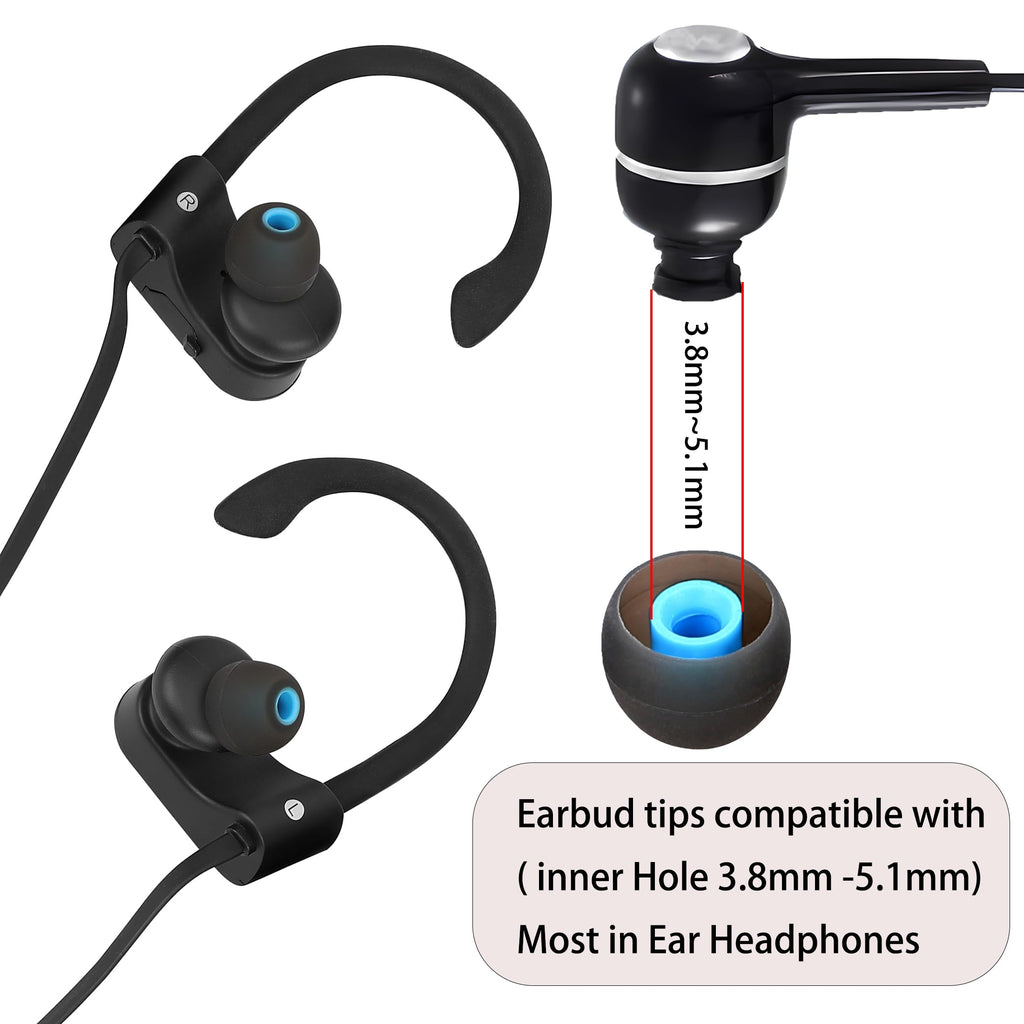 MQIMY Silicone Earbud Tips for Most In-Ear Earbuds (Inner Hole 3.8mm -5.1mm) - 9 Pairs S M L