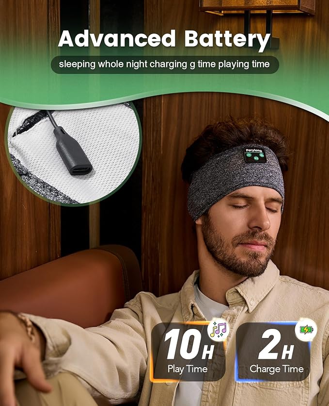 Perytong Sleep Headband - Bluetooth Sleeping Headphones for Side Sleepers - Comfortable Headband with Thin Speaker Microphone Gift Ideas for Women & Men