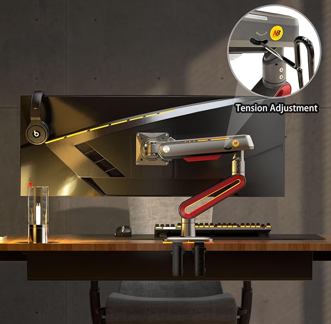 RGB Gaming Monitor-arm for Flat/Ultrawide/Curved Monitors 32 to 60 inch, Heavy Duty Stand Load up to 20 kg, VESA 75/100 mm Monitor-Mount L60