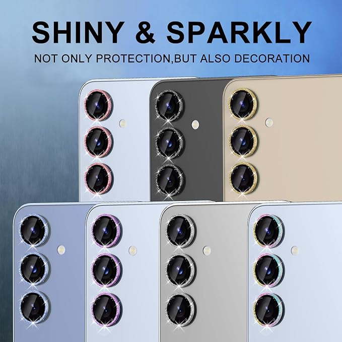 for Samsung Galaxy S25 Camera Lens Protector, Individual Metal Ring Tempered Glass Lens Cover, [Strong Adsorption] Scratch Resistant Ultra-Thin HD Clear Lens Cover, 1 Set-Blue Sparkly