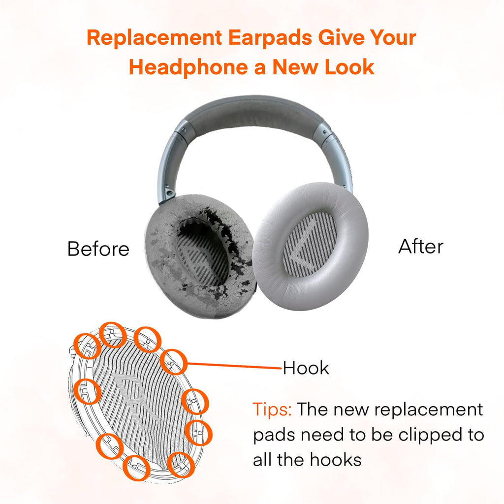 MBWIGF Replacement Ear Pads for Bose QuietComfort 35 (QC35) & Quiet Comfort 35 II (QC35ii) Headphones, Replacement Earpad Cushion with Comfortable Extra Thick Memory Foam and Softer Leather (Gray)