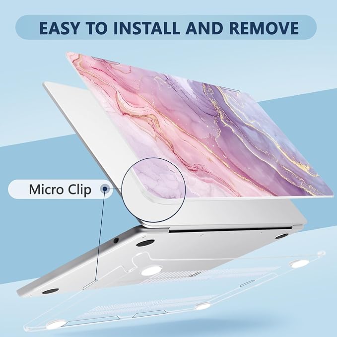 Compatible with MacBook Air 13.6 inch Case, M4 A3240/M3 A3113/M2 A2681 (Released 2025 to 2022), Hard Shell, Keyboard Cover, Screen Protector, Webcam Cover & Type-C Adapter, Pink Marble