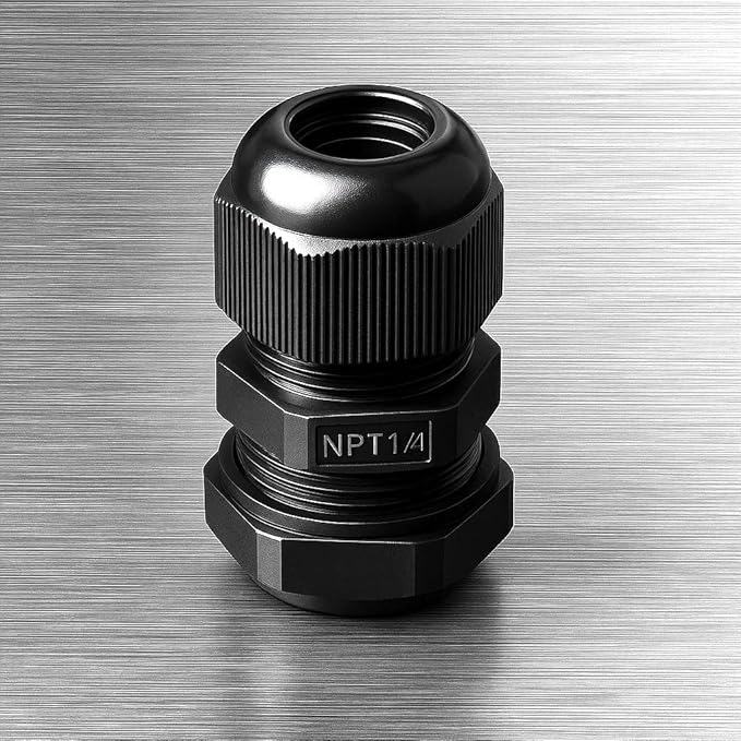 MGI SpeedWare 1/4" NPT Strain Relief Nylon Cord Grip Cable Glands, Black Plastic Grommet 100-Pack