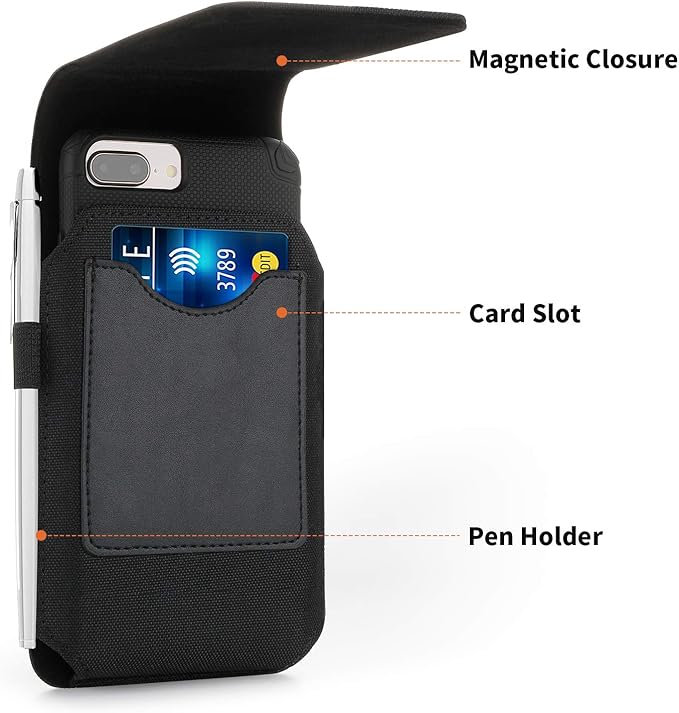 BECPLT for iPhone 16/15/14/13/12 Pro & Galaxy S24/S23/S22/S21 - Nylon Phone Holster with Belt Clip, Loops - Black
