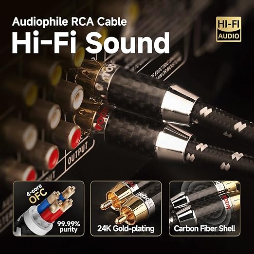 TODN HiFi RCA to RCA Audio Cables Audiophile with OFC Core for Subwoofer, Phono, Amplifiers, Speakers(6.5ft/2m, 1 Pair)