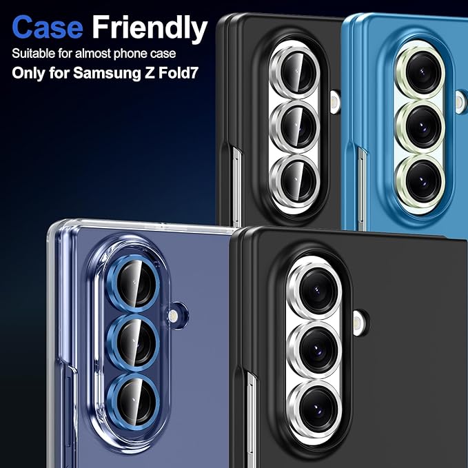 for Samsung Galaxy Z Fold 7 Camera Lens Protector, Individual Metal Ring Tempered Glass Lens Cover, [Strong Adsorption] Scratch Resistant Ultra-Thin HD Clear Lens Cover, 1 Set-Silver