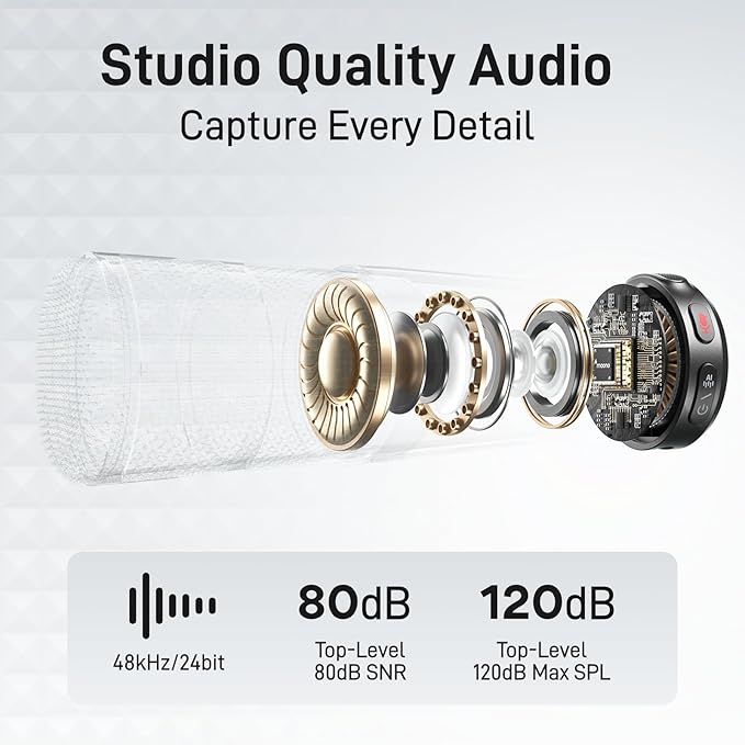 MAONO Wireless Lavalier Microphone for iPhone 16/15/Android/Tablet, USB C Plug Mini Mic with 48KHz 24Bit, 300m Range, Voice Filter, Noise Cancellation, 30H Use for Video Recording, Streaming - Wave T5