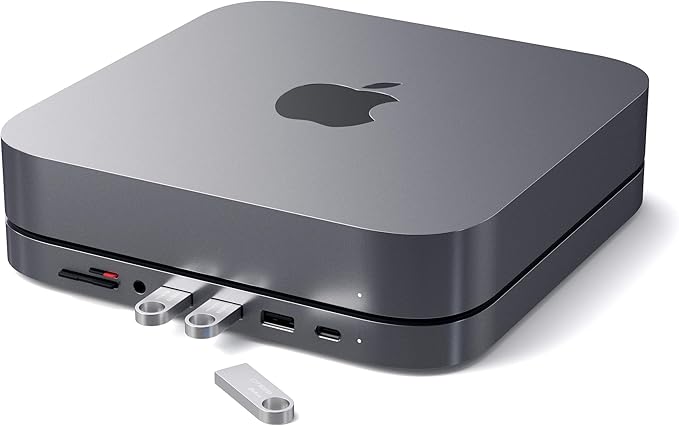 Satechi USB C Hub, Type-C Aluminum Stand & Hub, USB-C Data Port, Micro/SD Card Readers, USB 3.0 & Headphone Jack Port, for Mac mini M2/M1 (Not Compatible with M4) - Space Gray