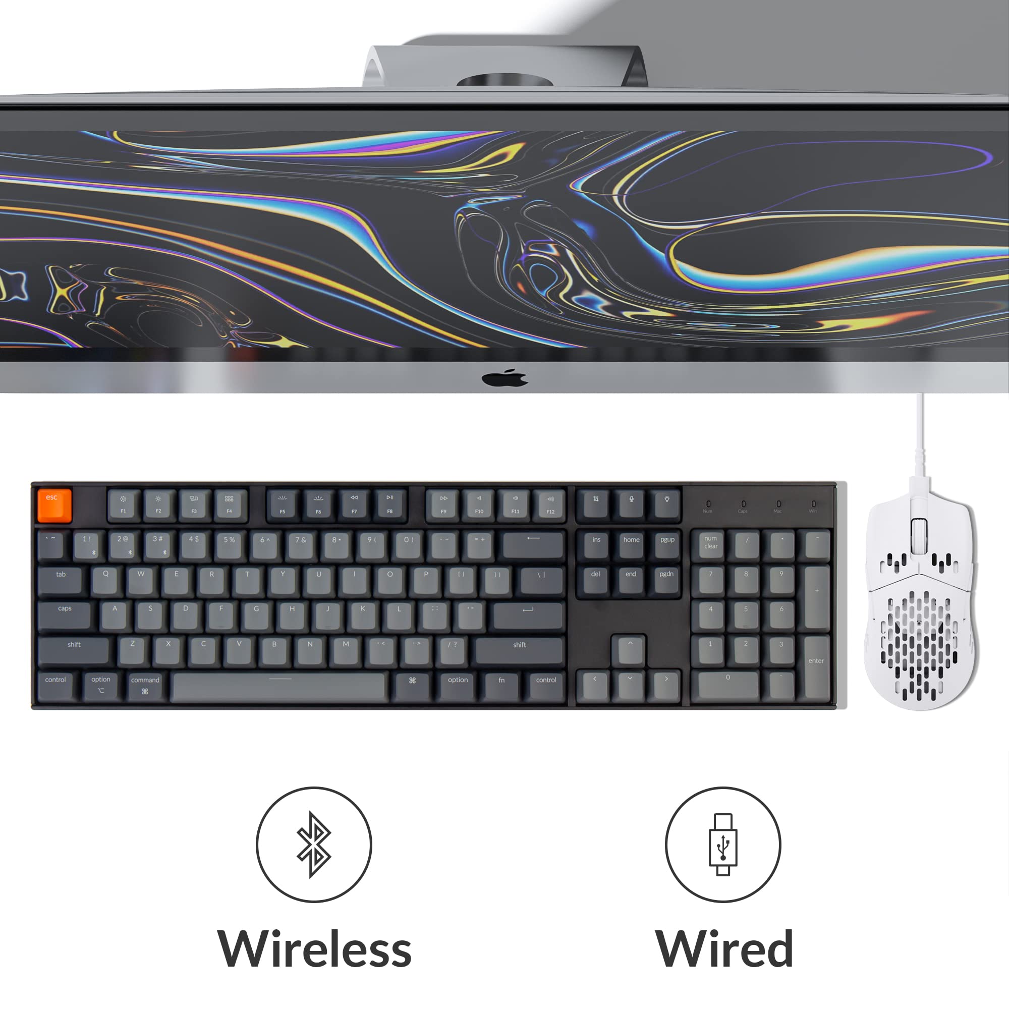 Keychron K10 Full Size Layout White LED Backlit Hot-Swappable Mechanical Keyboard for Mac Windows, Multitasking 104-Key Bluetooth Wireless/USB Wired Computer Keyboard with Keychron Super Brown Switch