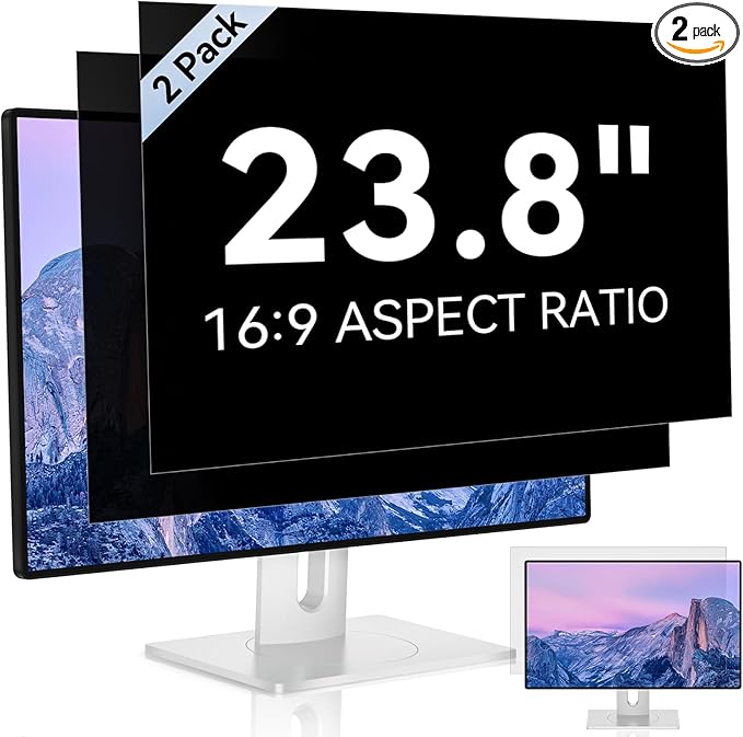 [2 Pack] 23.8 Inch Computer Privacy Screen for 16:9 Aspect Ratio Widescreen Monitor, Eye Protection Anti Glare Blue Light Computer Monitor Privacy Filter, Removable Anti-Scratch 23.8in Protector