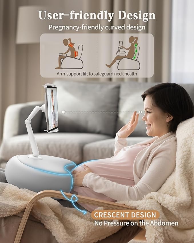 SAIJI Kindle Pillow Stand, Lap Beanbag iPad Stand Compatible with 4.7”-15.6” Kindle, Phone, iPad, 360° Adjustable Tablet Holder for Bed with Flexible Dual Axis Arm and Microbead Cushion (Gray)