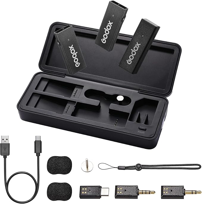 GODOX 【2025 Latest Model Movelink Mini Kit Wireless Microphone System, 2.4GHz Lavalier Mic 100m(328ft.) Range with Charging Case for Android, Camera, Vlogger, Youtuber, Interviewer