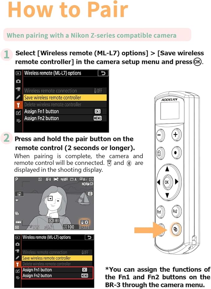 for Nikon Wireless Camera Remote Control - Aodelan Rechargeable Shutter Release Trigger with OLED Screen for Zfc, Z50, P1000,A1000, P950, B600; Replaces Nikon ML-L7(Black)