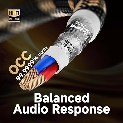 TODN HiFi RCA Cables Audiophile, Double Shielded RCA Cable Male to Male Stereo Audio Cable for Home Theater, Amps, Speakers, (6.5ft/2m, 1 Pair)
