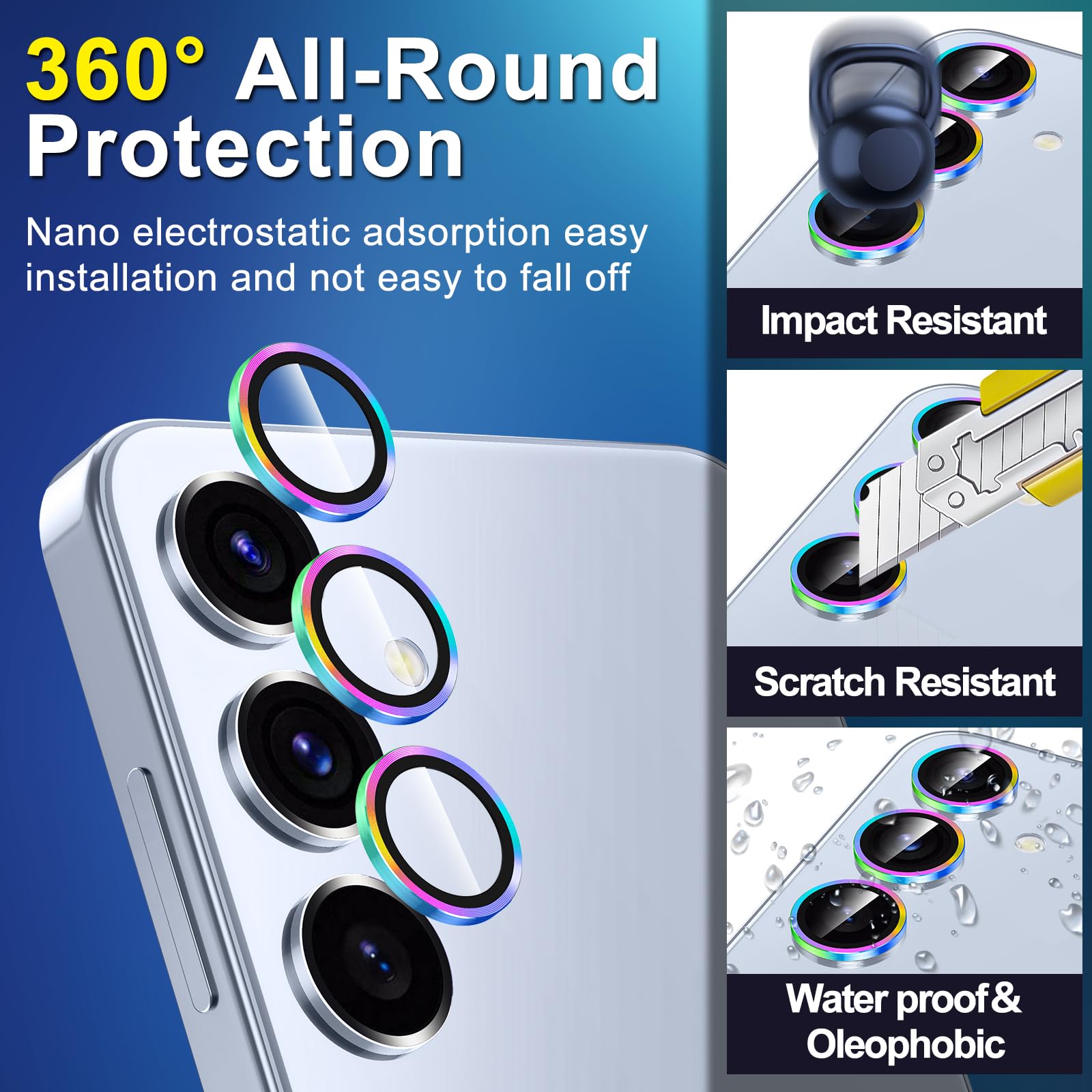 Avocase for Samsung Galaxy S25 Plus Camera Lens Protector, Individual Metal Ring Tempered Glass Lens Cover, [Strong Adsorption] Scratch Resistant Ultra-Thin HD Clear Lens Cover, 1 Set-Colorful