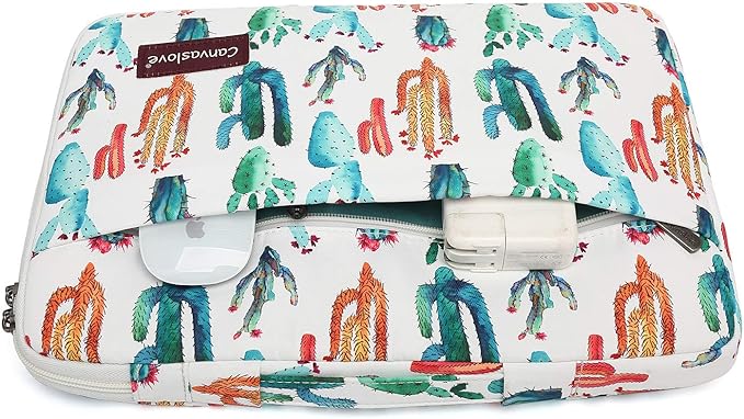 Canvaslove Rebound Bubble Cushioned Laptop Sleeve Case Bag with Handle and Pockets for MacBook Air Pro 13" and 12.5 inch-13.3 inch Laptop (Cactus)