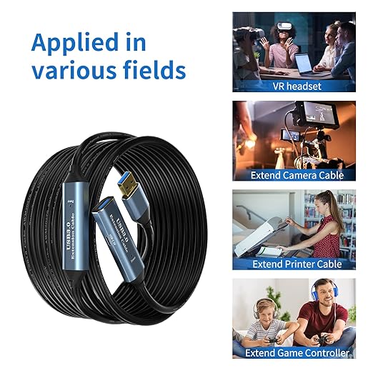 USB 3.0 Extension Cable 65FT Type A Male to Female Active Extender Cord with 3 Extension Chipsets Signal Booster and 1 USB-C Charging Port, for Webcam, PlayStation, Printer, Camera
