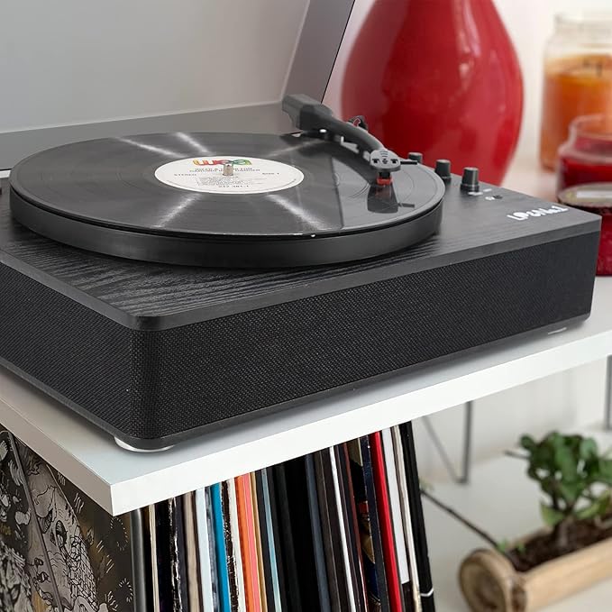 Record Player Vinyl Turntables with Built-in Speakers and USB Play&Recording Belt-Driven Vintage Phonograph Record Player 3 Speed for Entertainment and Home Decoration(Black Wood)