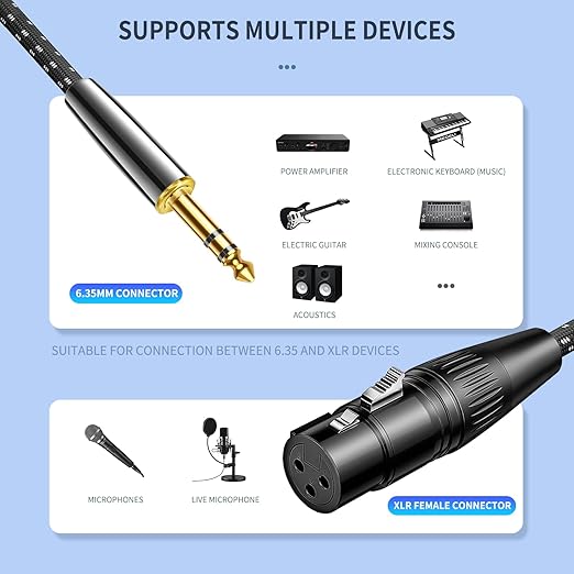 Kumiho XLR Female to 1/4 Inch 6.35mm TRS Stereo Cable Hi-Fi Balanced Bi-Shielded Interconnect Patch Cables for Microphones, Amplifiers, Mixers, Speakers 5FT
