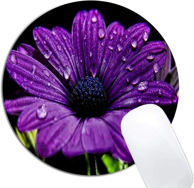Purple Flower Mouse Pad Round Non-Slip Rubber Mousepad Laptop Office Computer Decor Cute Desk Accessories Customized Design Mouse Pad
