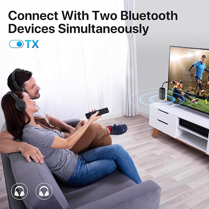 Bluetooth Transmitter Receiver, 2-in-1 Bluetooth 5.4 Adapter for TV, Airplane, Gym Equipment, Cars, PC, Supports to 2 Wireless Headphones, Cell Phones, Wireless Receiver for Car, Home Stereo- Black
