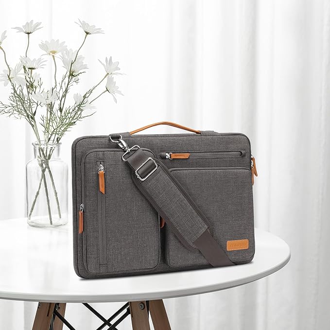 MOSISO 360 Protective Laptop Shoulder Bag,17-17.3 inch Computer Bag Compatible with MacBook, HP, Dell, Lenovo, Asus Notebook,Side Open Messenger Bag with 4 Zipper Pockets&Handle, Taupe Gray