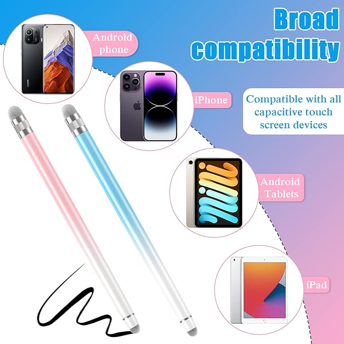2PCS Stylus Pens for Touch Screens, Stylus Pen for iPhone/iPad/Tablet Android/Microsoft Surface, Compatible with All Touch Screens(White Pink/White Blue)