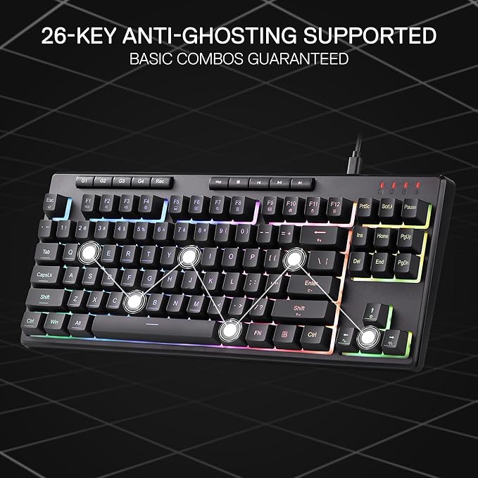 Redragon K516 Shiva TKL Wired RGB Membrane Gaming Keyboard, 87 Keys Mechanical-Feel Keyboard w/Smooth Linear Switch, On-Board Macro & Dedicated Multimedia Keys, 16.8M RGB Backlit, Software Supported