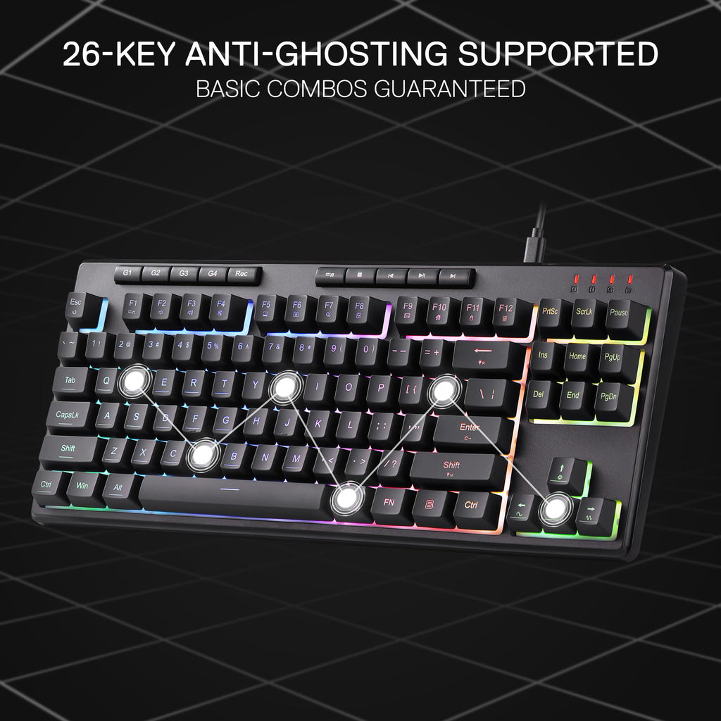 Redragon K516 Shiva TKL Wired RGB Membrane Gaming Keyboard, 87 Keys Mechanical-Feel Keyboard w/Smooth Linear Switch, On-Board Macro & Dedicated Multimedia Keys, 16.8M RGB Backlit, Software Supported