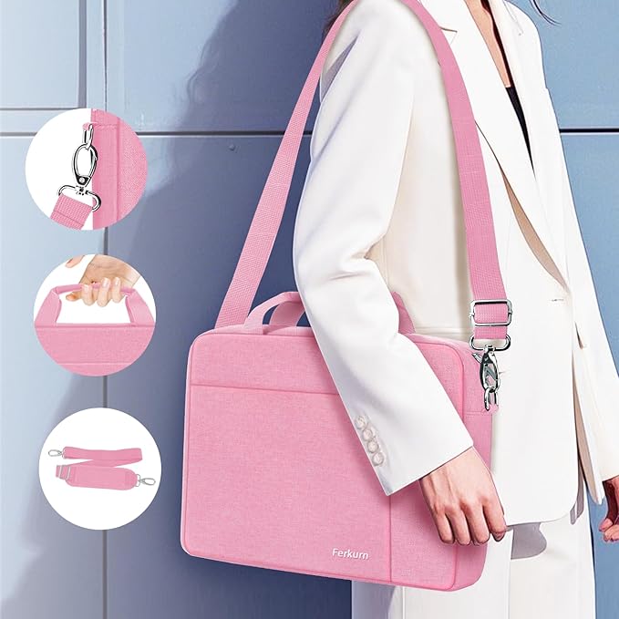 Ferkurn Laptop Bag Case for Women Men Computer Bag Compatible with HP Envy Pavilion Omen/LG Gram/MSI/Dell Inspiron XPS/Lenovo/Acer, Shoulder Strap Carrying Messenger Briefcase, Pink, 17 17.3 Inch