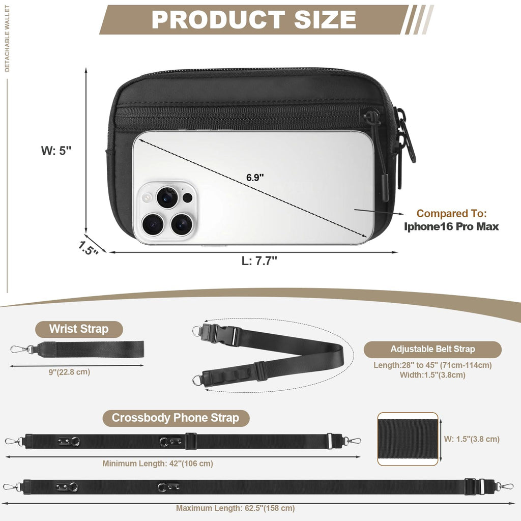 YFWE Phone Strap Crossbody, Clip and Go Strap for Phone with Wallet Crossbody, Adjustable Phone Lanyard Belt Strap with Detachable RFID Wristlet Wallet (XL)