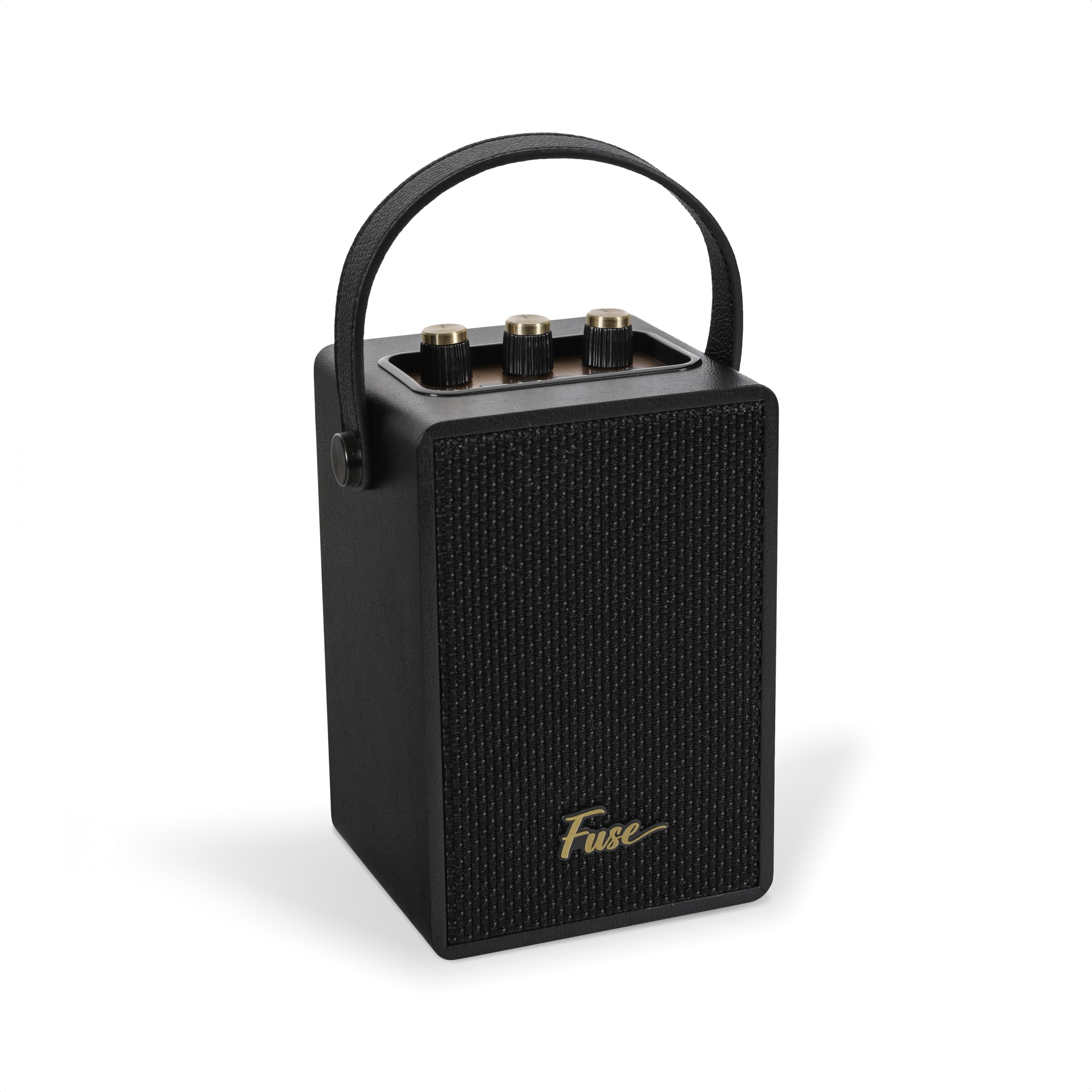 Fuse Andle Vintage Retro Bluetooth Speaker with Vegan Leather Handle | Portable Speaker with Smartphone Connection | USB & AUX Input | Stylish Black Wood Exterior