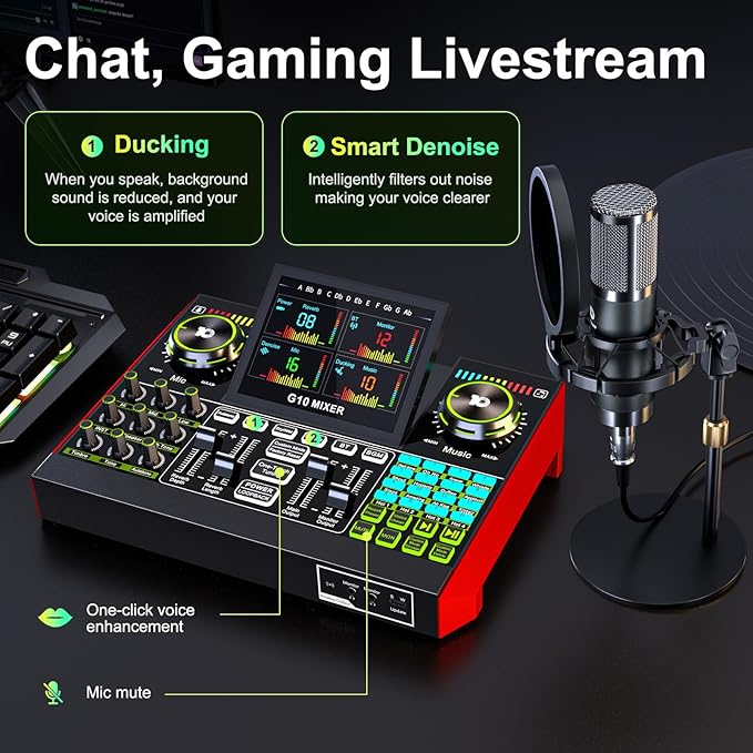 G10 podcast equipment bundled with audio mixer integrated podcast production studio, equipped with P15 microphone, used for live streaming, podcast recording PC,YouTube Recording