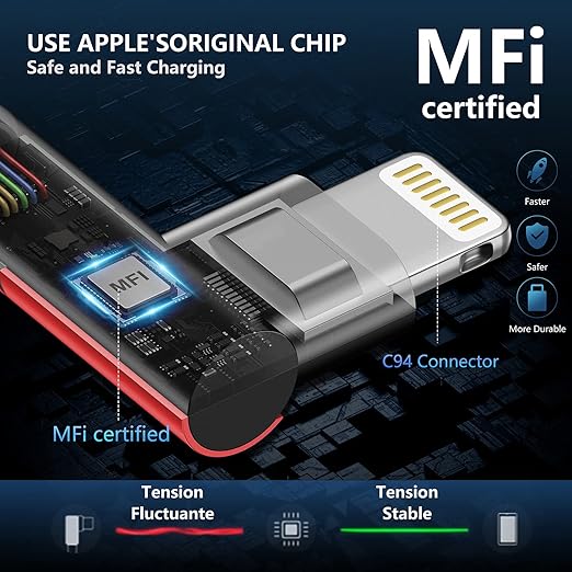 3Pack 90 Degree Lightning Cable, iPhone Charger Cable 6ft, [Apple MFi Certified] Long Fast Charging Cord Compatible for iPhone 14/13/12/11/Pro/Max/Mini/X/Plus/8/7/6/Plus - Red