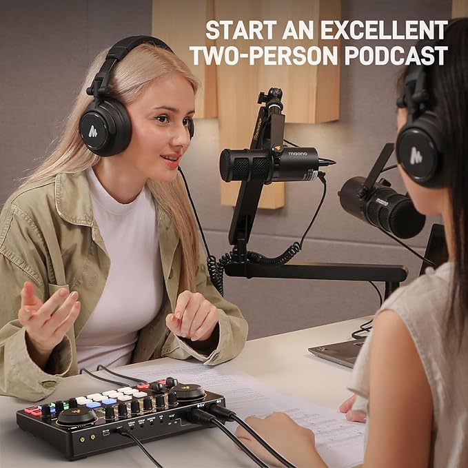 MAONO Podcast Equipment Bundle: Audio Interface mixer with Dual XLR Input for Podcast Streaming - MaonoCaster E2 Gen2 (E2 GEN2+PD400X+BA92+MH601)