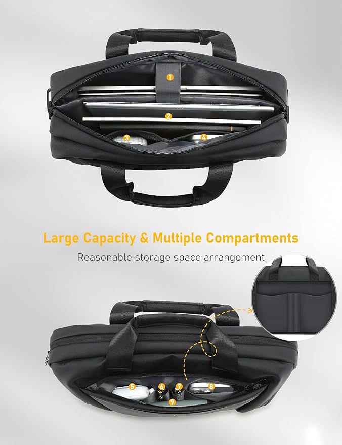13-14 Inch Laptop Shoulder Bag Business Briefcase Water Resistant Computer Messenger Bags Compatible with MacBook Pro 14, MacBook Air 13 M4, HP, Dell, ASUS Notebook, Black