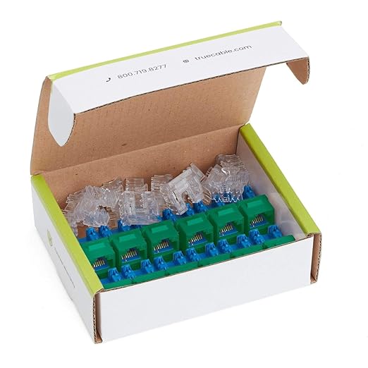 trueCABLE Cat6A Keystone Jack, Unshielded (UTP), 90 Degree Punch-Down, PoE++ (4PPoE), UL Listed, ETL Verified, ANSI/TIA Certified, Modular RJ45 Female, Green, 12 Pack