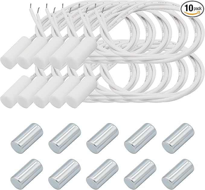 10PCS Recessed Wired Security Window Door Contact Sensor, Normally Closed NC, Door Alarm Magnetic Reed Switch with 2 Wire, ABS White, RC-34A