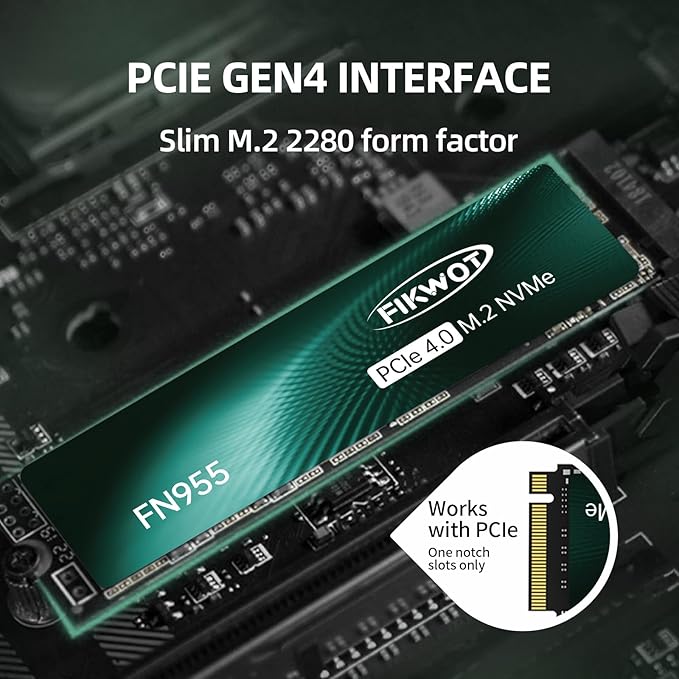 FN955 4TB NVMe SSD M.2 2280 PCIe Gen4x4, Up to 7300MB/s, 3D NAND TLC Flash Internal Solid State Drive, Configure SLC Cache, Storage and Memory Expansion for PS5 Laptop Desktop