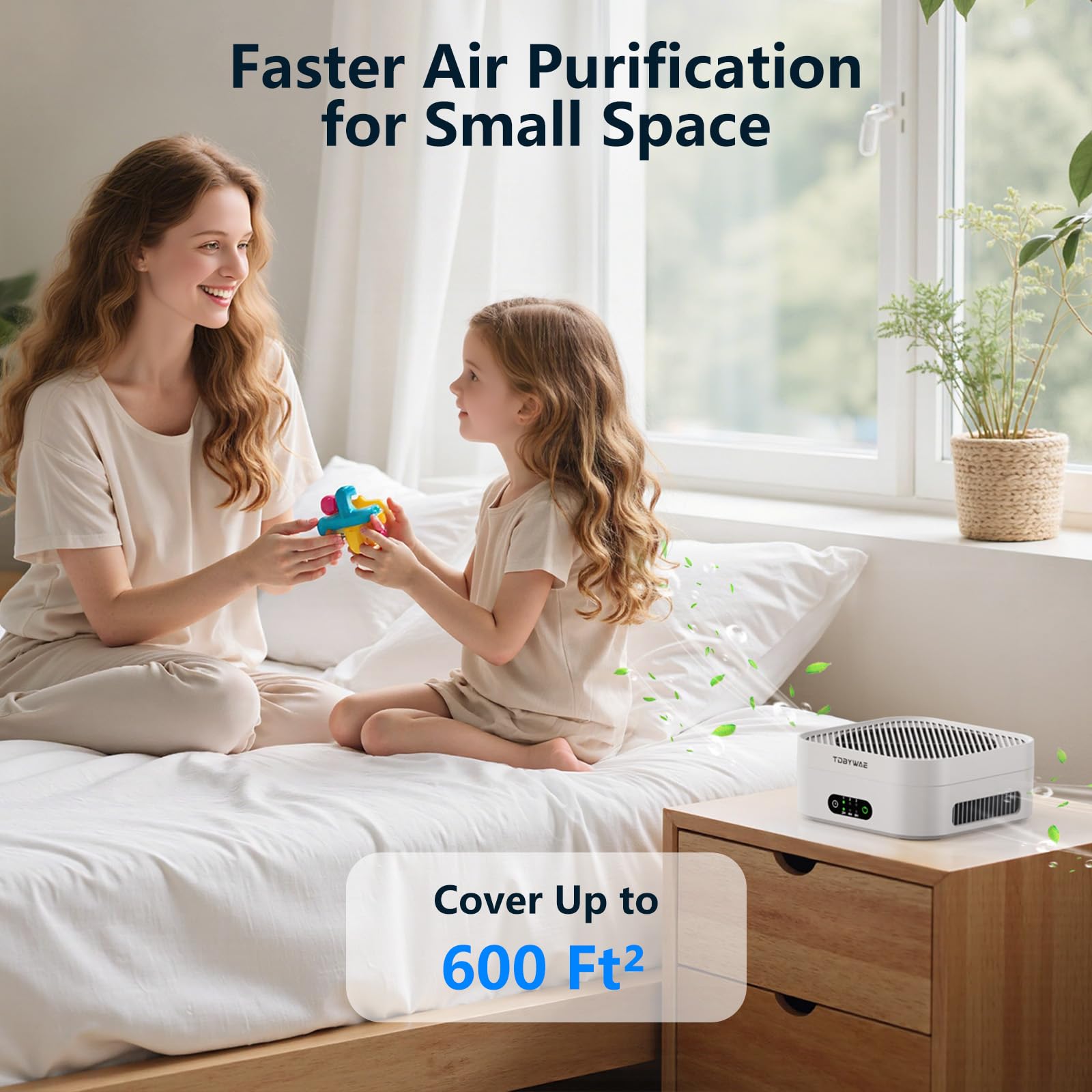 TDBYWAE Air Purifiers for Home Bedroom Up to 600 ft², True HEPA Air Purifier for Pets Dust Dander Pollen Odor Smoke, Portable Car Air Purifier for Travel